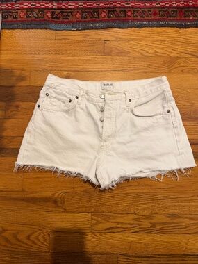 AGOLDE Parker White Frayed Hem Denim Shorts